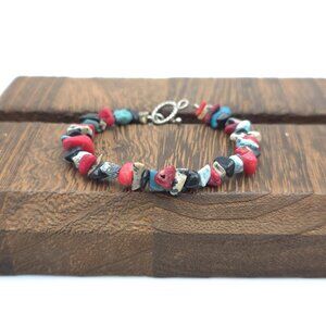 7 Inch Sterling Silver Various Types Of Stone Chips Bracelet B311